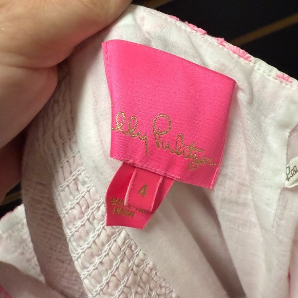 Lilly Pulitzer Edith Eyelet Dress Pink Floral Cotton Sz 4 - Picture 2 of 4